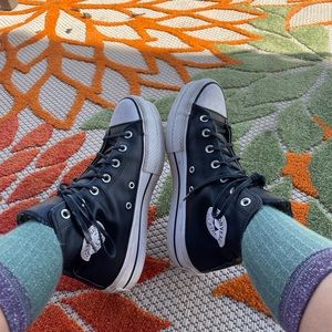 Black platform chunky leather converse 🖤